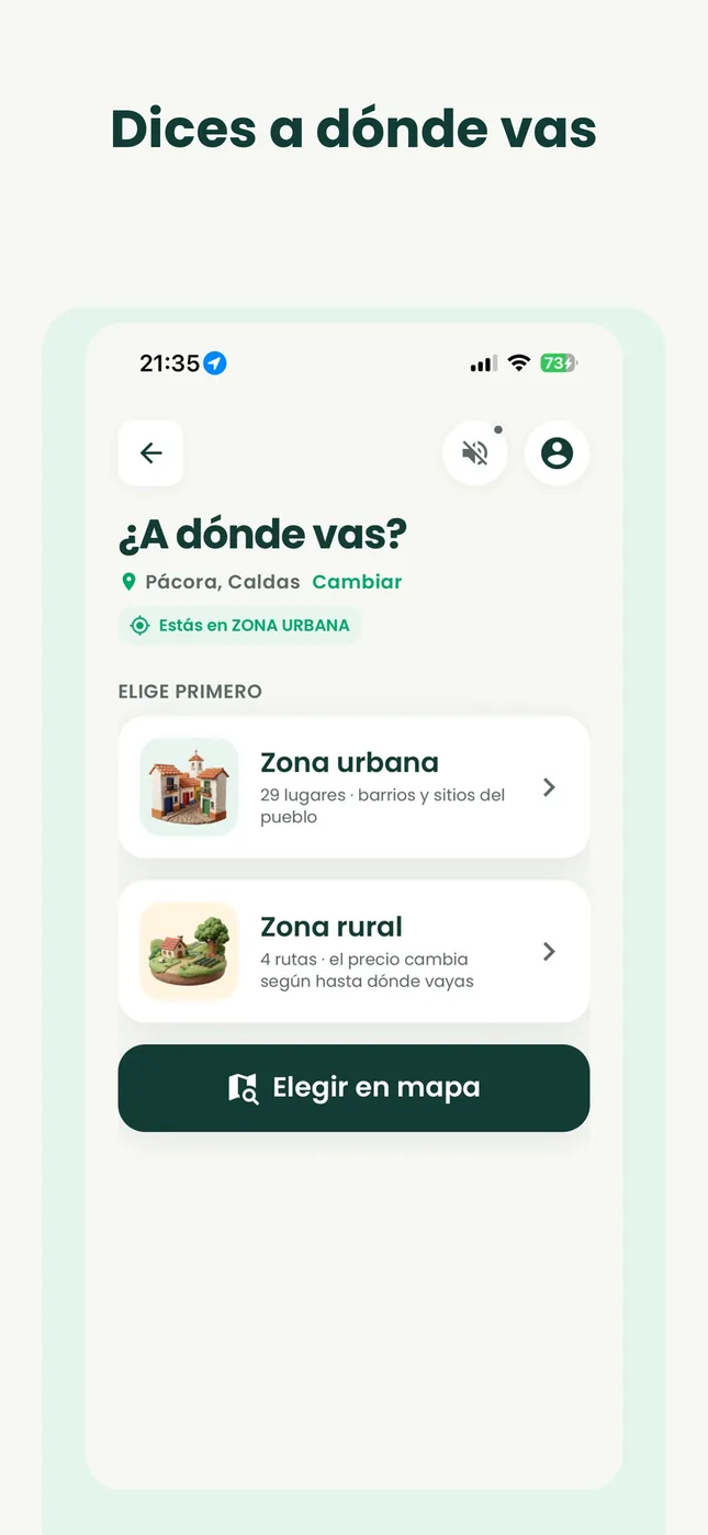 The “Where are you going?” screen, choosing between the urban area and the rural area.